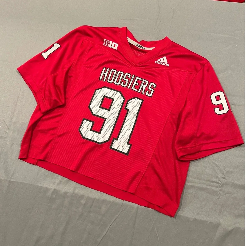 Indiana Hoosiers Adidas Cropped Football Jersey Red 91 Big Ten Mens Large